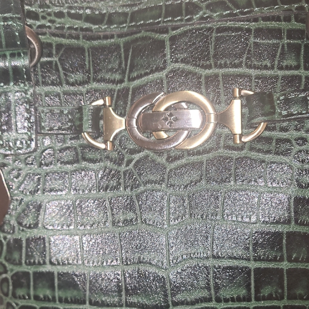Patricia Nash Green Crocodile Embossed Satchel 10th Year Anniversary W/ Dustbag - Picture 8 of 11